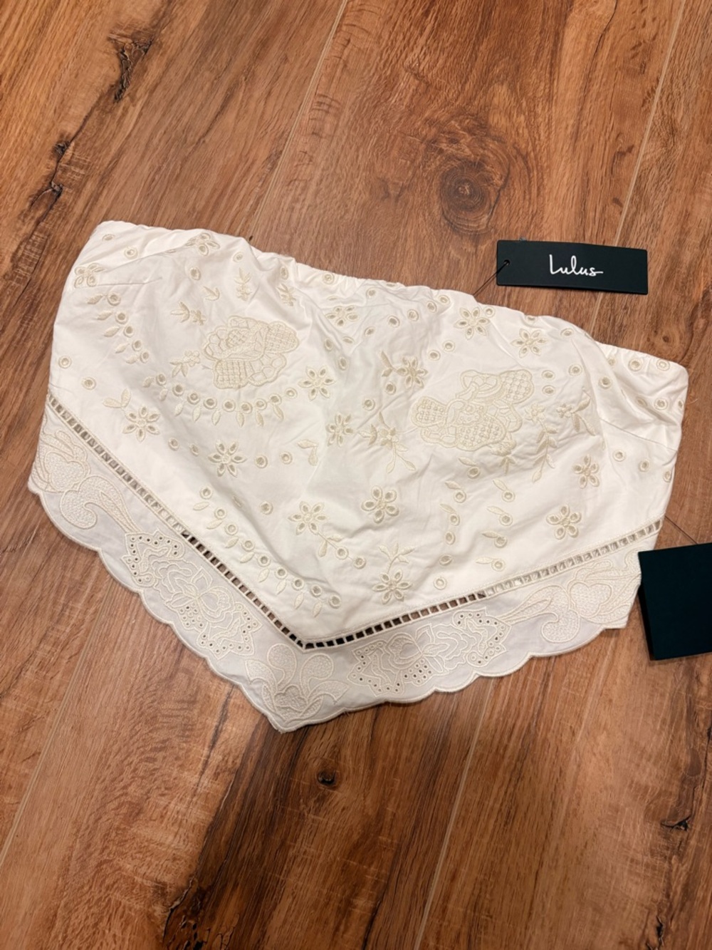 Lulu's Ivory Embroidered Strapless Crop Top